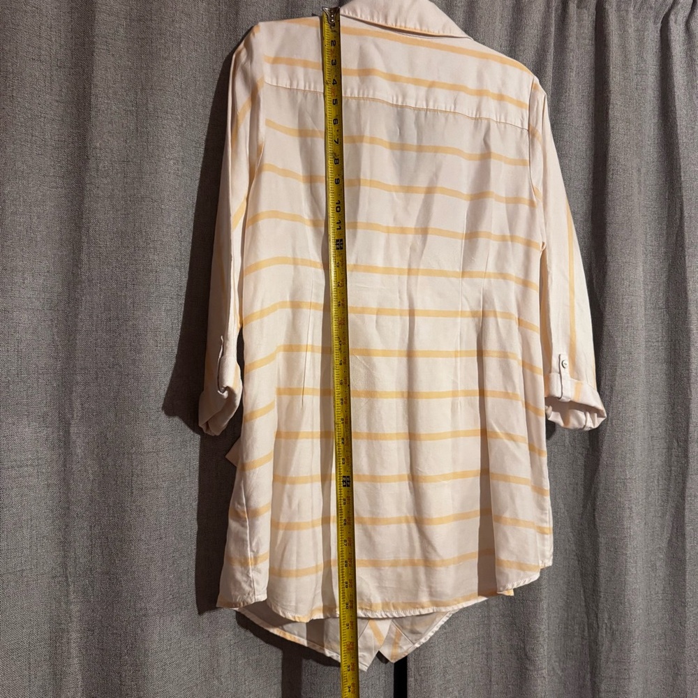 Soft Surroundings Striped Tunic Top Large Yellow Cream Asymmetrical Button - Picture 5 of 8